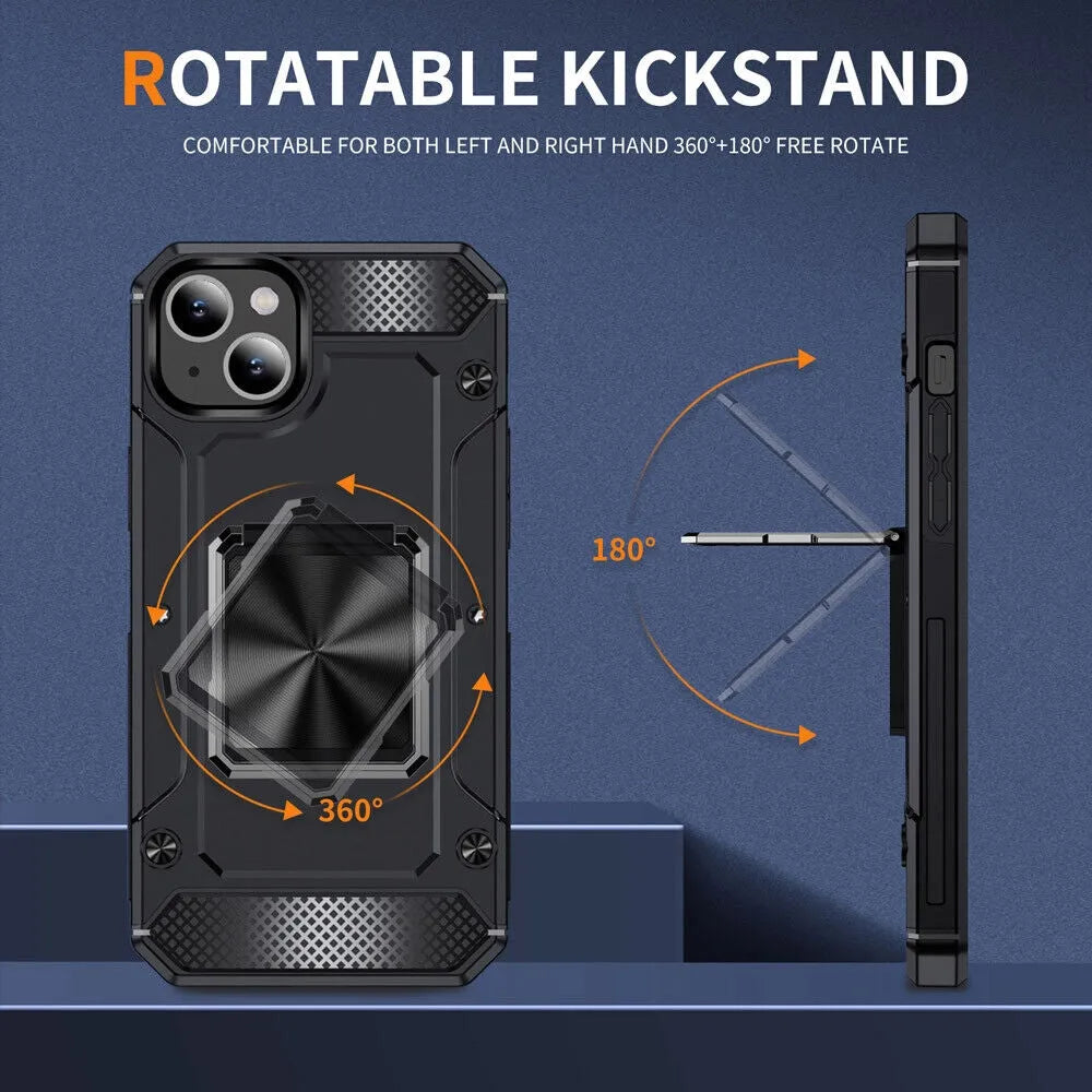 For Apple iPhone 12 / 12 Pro Heavy Duty Rotating Bumper Stand Case Black