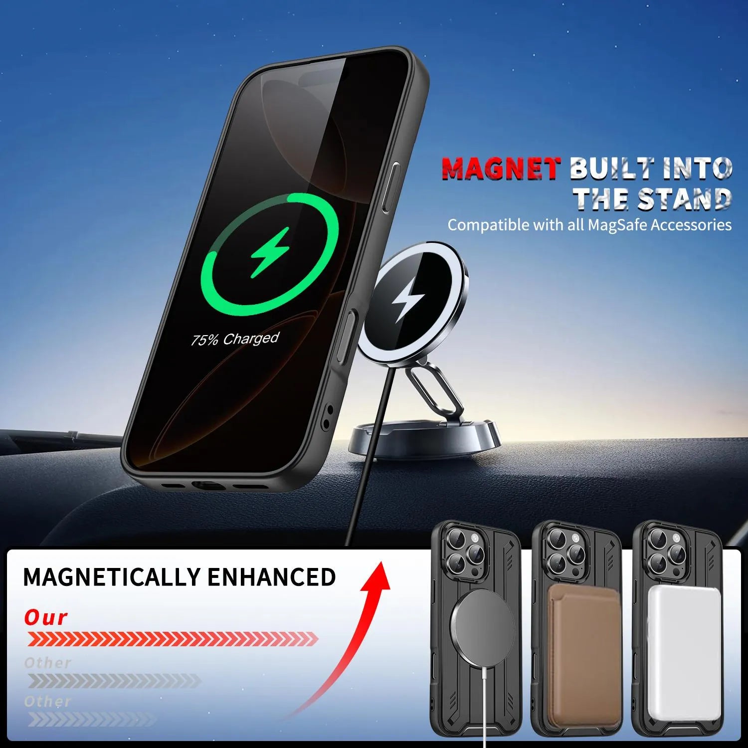 For Apple iPhone 12 / 12 Pro Magnetic Armour Rotating Stand Case Black