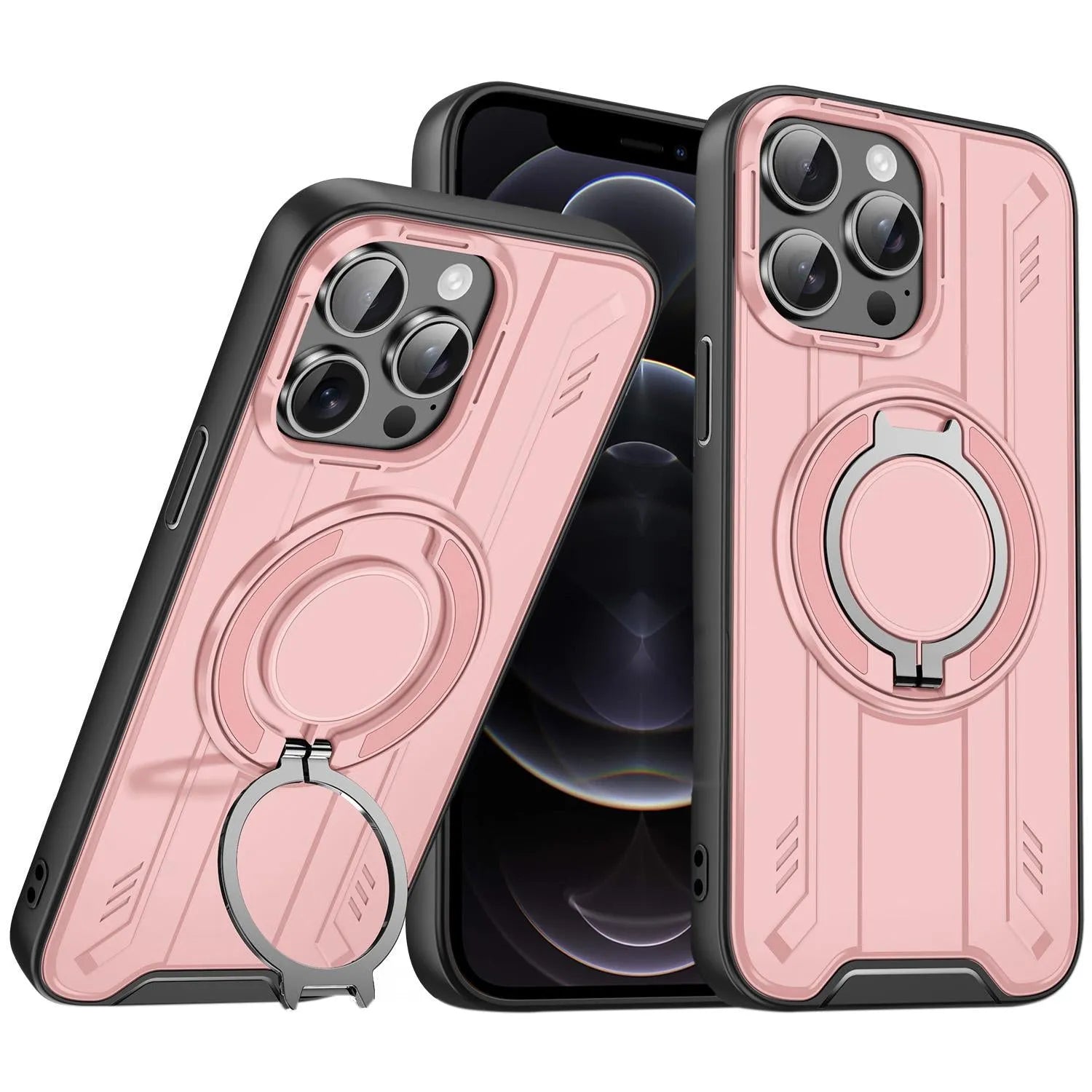 For Apple iPhone 12 / 12 Pro Magnetic Armour Rotating Stand Case Pink