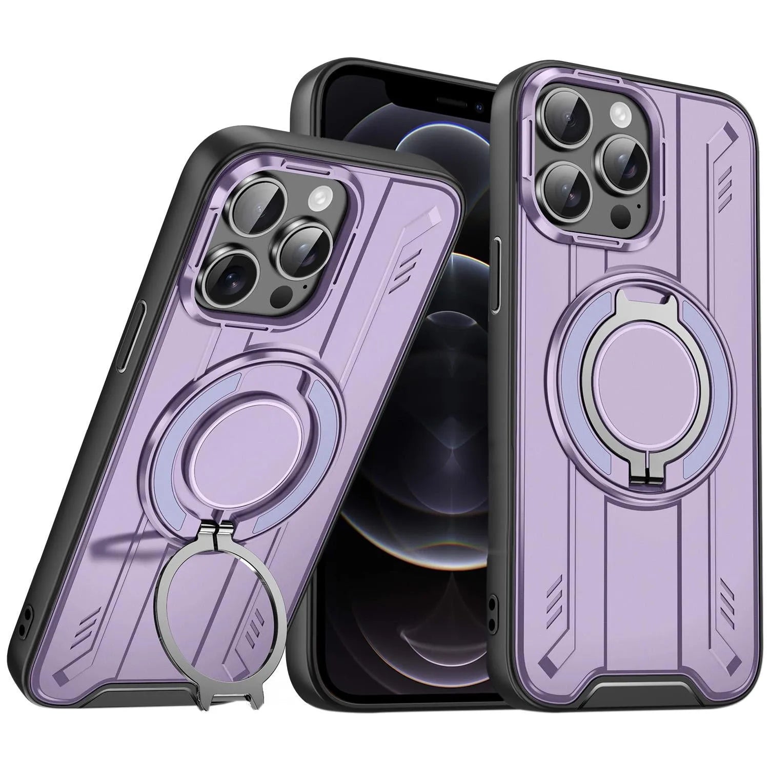 For Apple iPhone 12 / 12 Pro Magnetic Armour Rotating Stand Case Purple