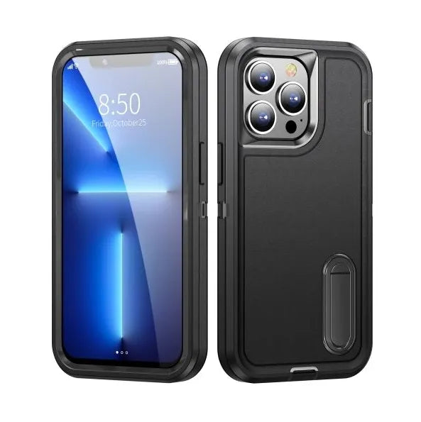 For Apple iPhone 12 Pro Max 6.7" Triple Defender With Stander Case Black