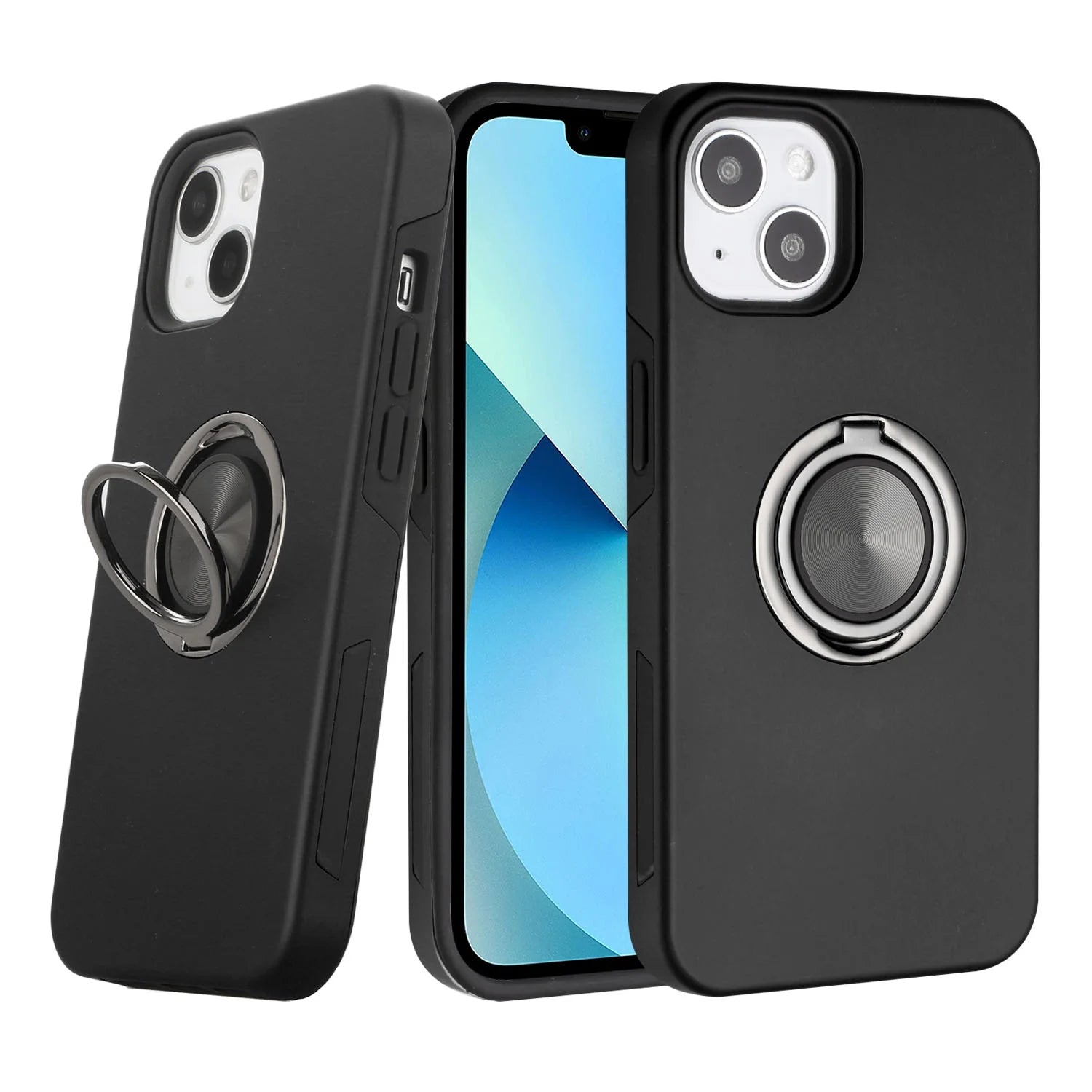 For Apple iPhone 13 / 14 Dual Layer Invisible Ring Case - Black