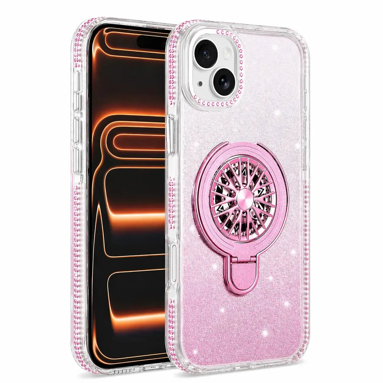 For Apple iPhone 13 / 14 Magnetic Diamond Kickstand Case Pink