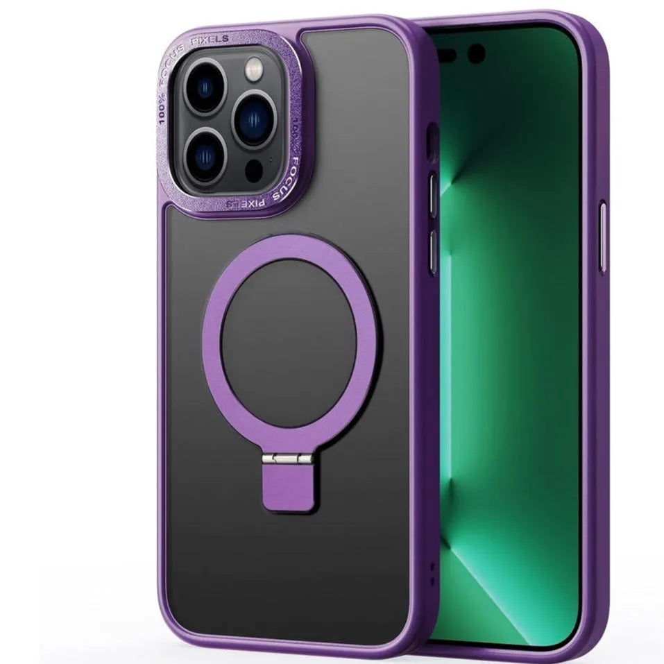 For Apple iPhone 13 / 14 Skin-Feel Magsafe Ring Stand Case Purple