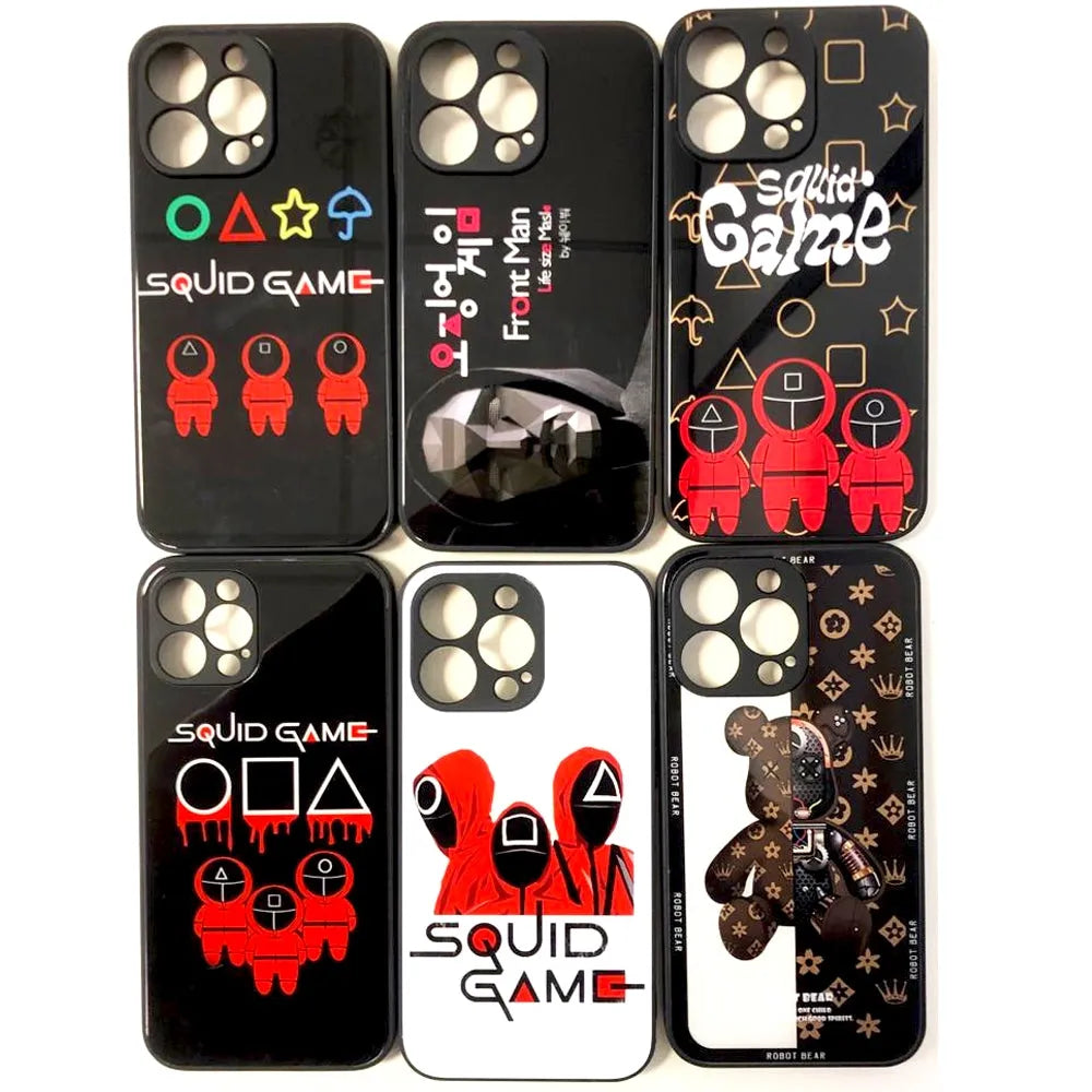 For Apple iPhone 13 Pro Squid Game PU Glass Protector Back Case Mix Design
