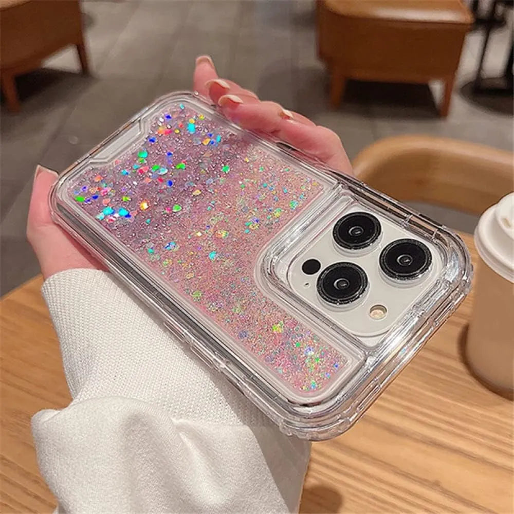 For Apple iPhone 14 Pro Max Gradient Glitter Transparent Case Peach