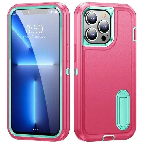 For Apple iPhone 14 Pro Max Triple Defender with Stander Case - Pink