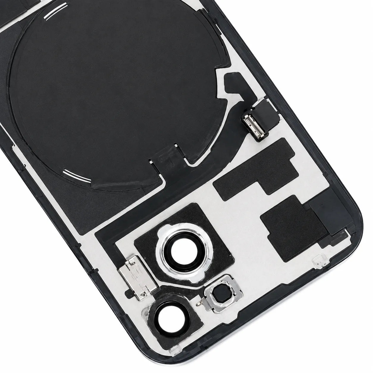 For Apple iPhone 15 Battery Cover Replacement Back With Flash Bracket & Wireless Charging Module – Black
