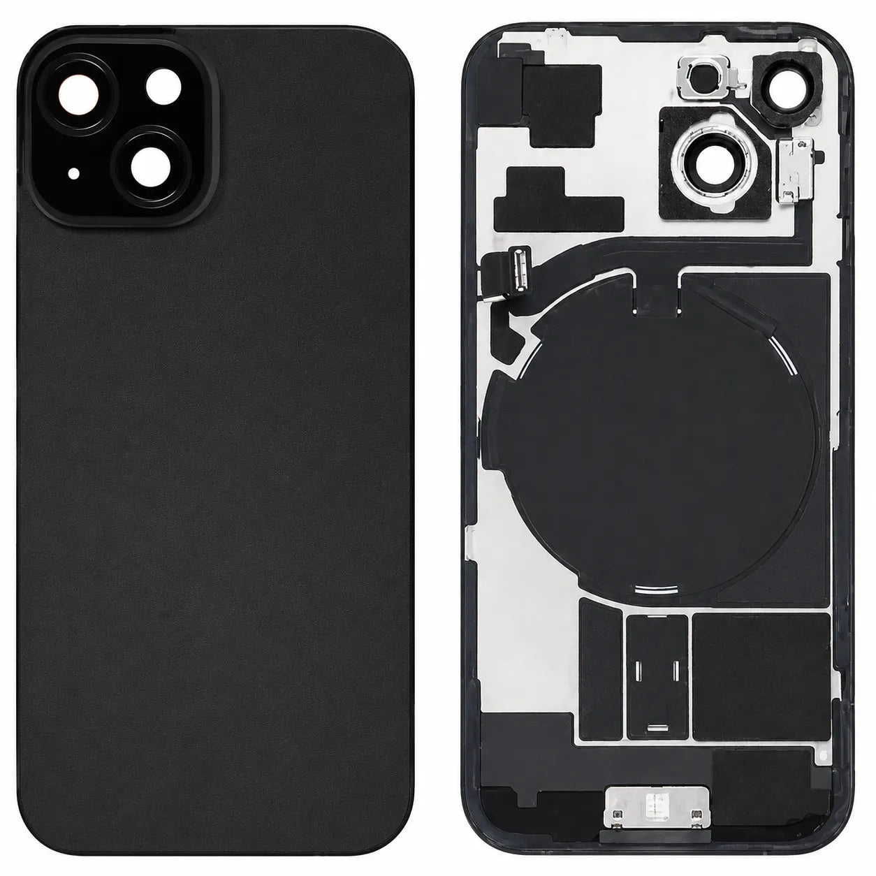 For Apple iPhone 15 Battery Cover Replacement Back With Flash Bracket & Wireless Charging Module – Black