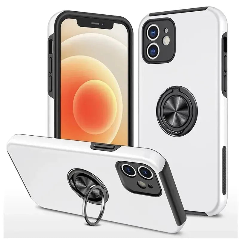 For Apple iPhone 15 Dual Layer Invisible Ring Case Silver