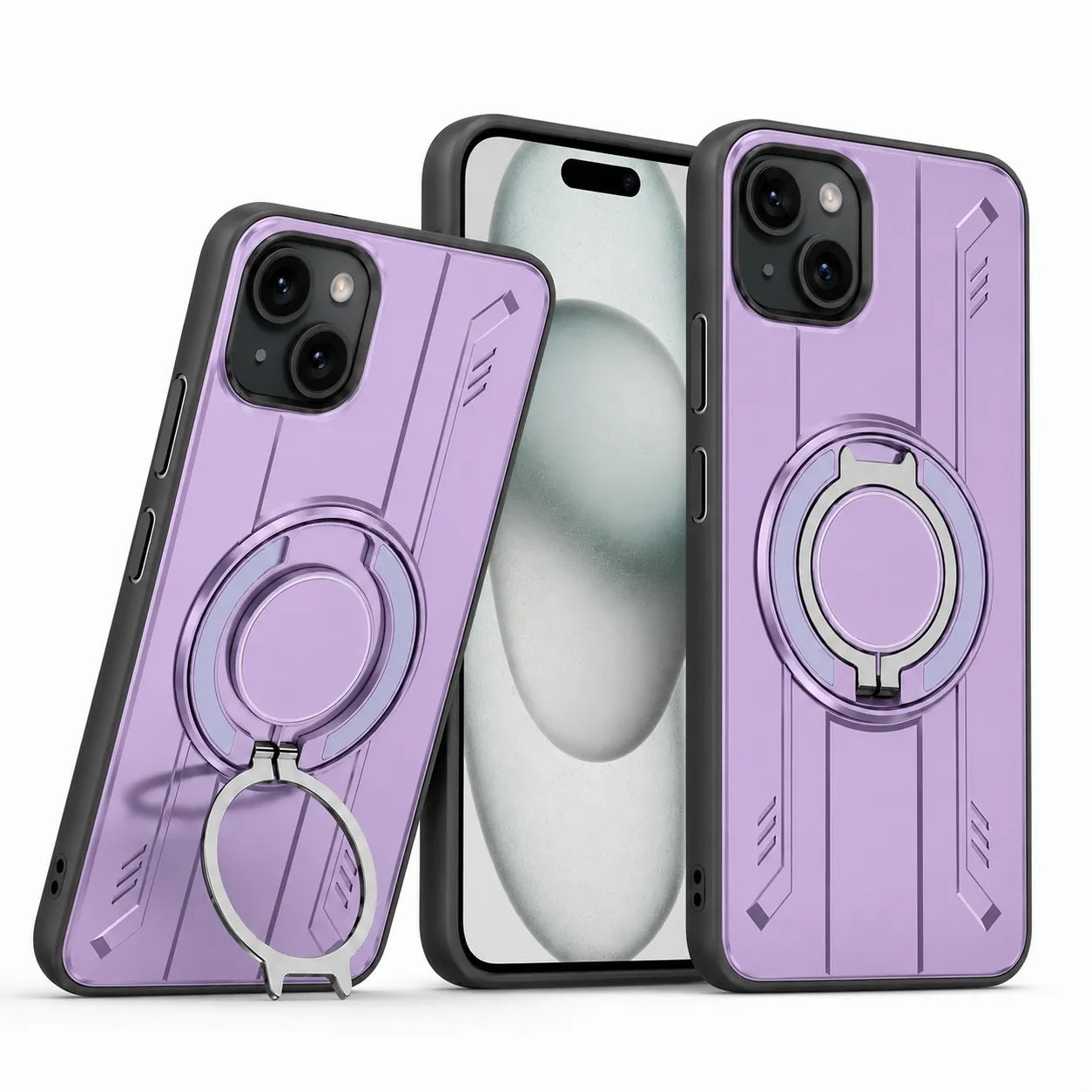 For Apple iPhone 15 Magnetic Armour Rotating Stand Case Purple