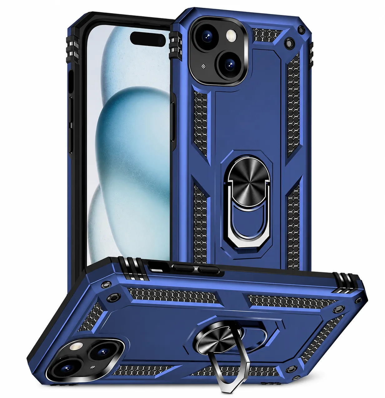 For Apple iPhone 15 Magnetic Car Mount Protective Ring Holder Case Blue