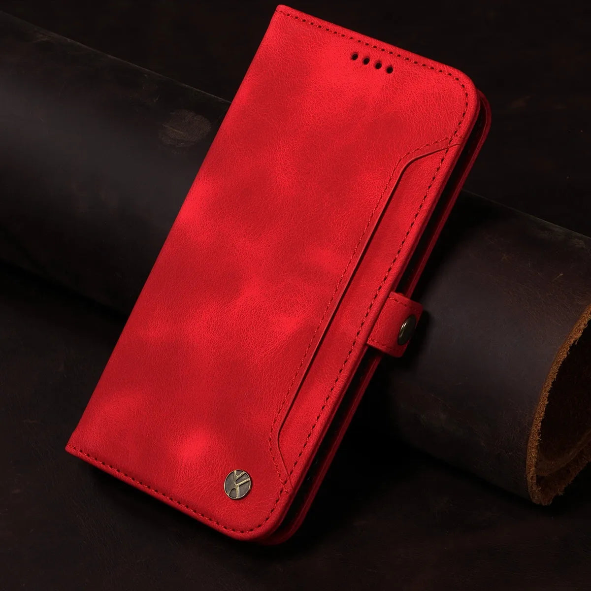 For Apple iPhone 15 Plus Aokus YK Series Leather Wallet Case Red