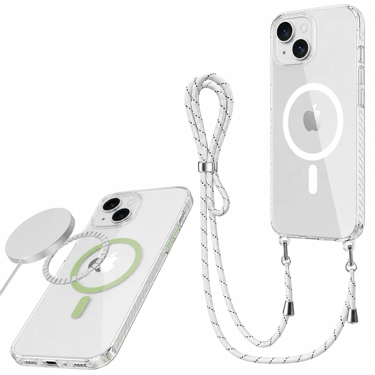 For Apple iPhone 15 Premium Lanyard Magsafe Hard Case White