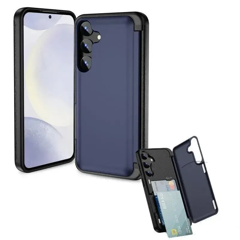 For Apple iPhone 15 Pro Max Flip Card Holder Case Blue