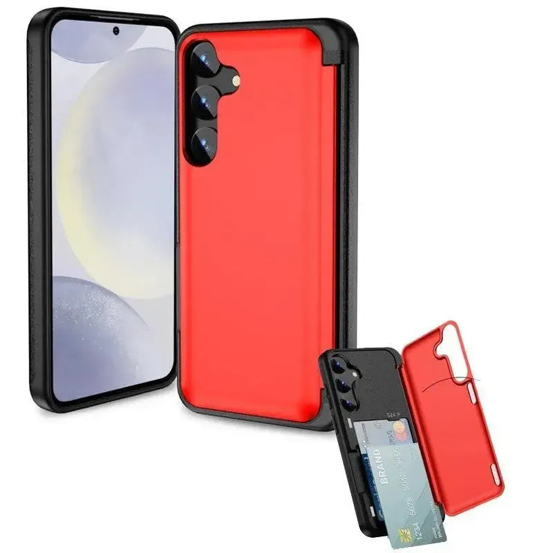 For Apple iPhone 15 Pro Max Flip Card Holder Case Red