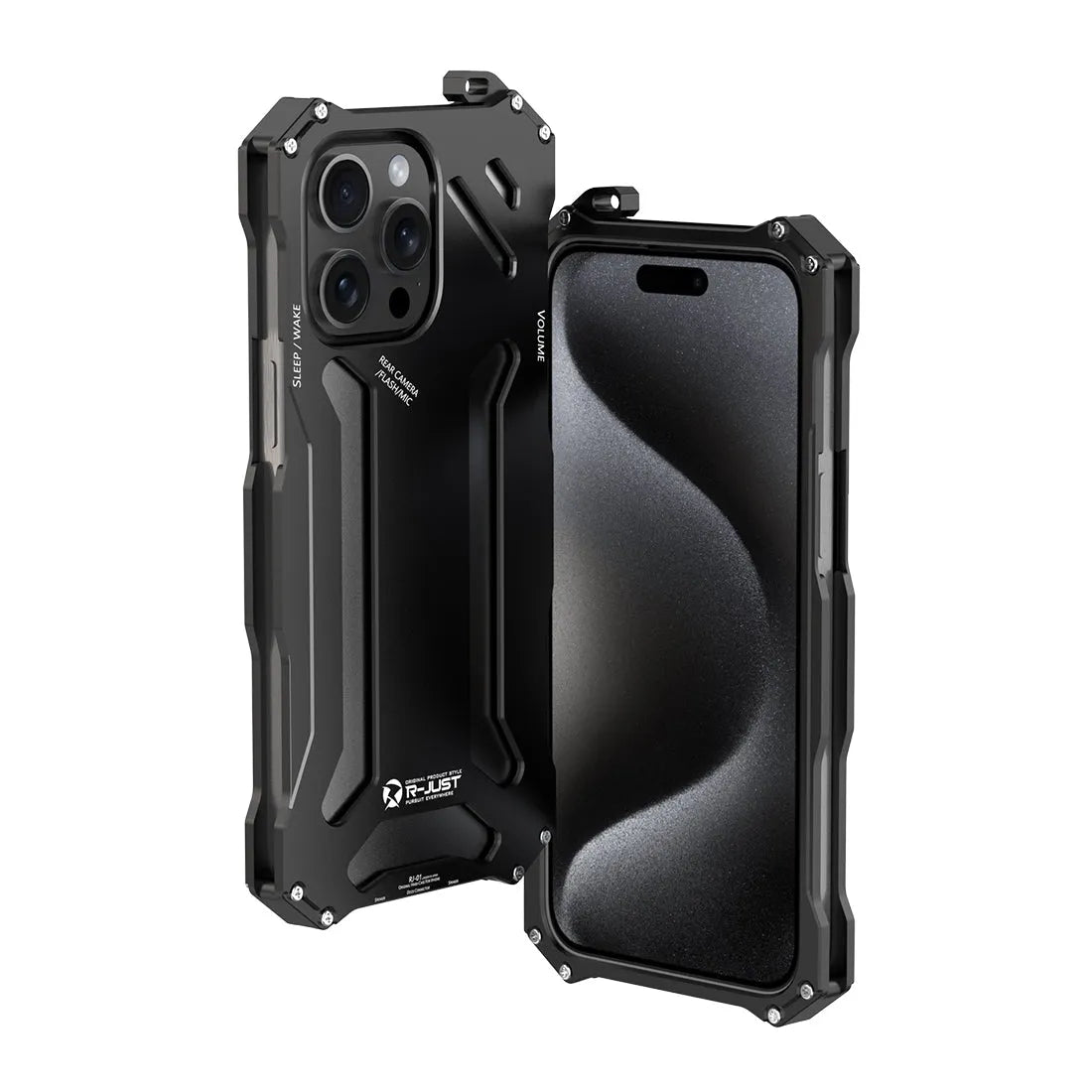 For Apple iPhone 15 Pro Max R-JUST Shockproof Armor Metal Protective Case Black