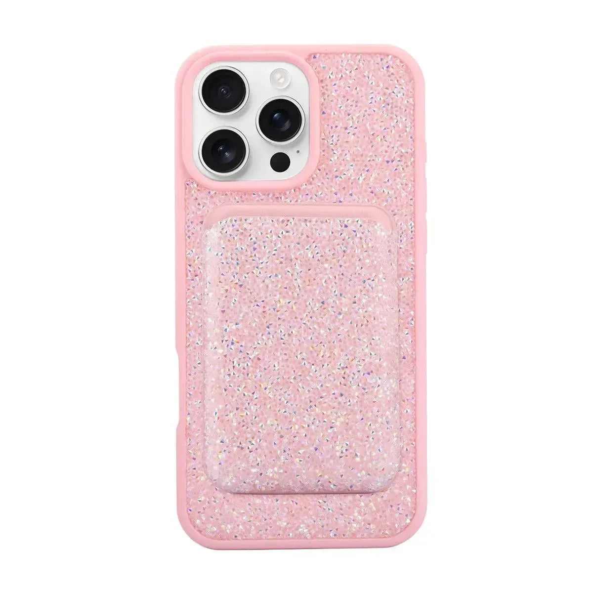 For Apple iPhone 15 Pro Premium Magsafe Glitter Case With Card Wallet Pink