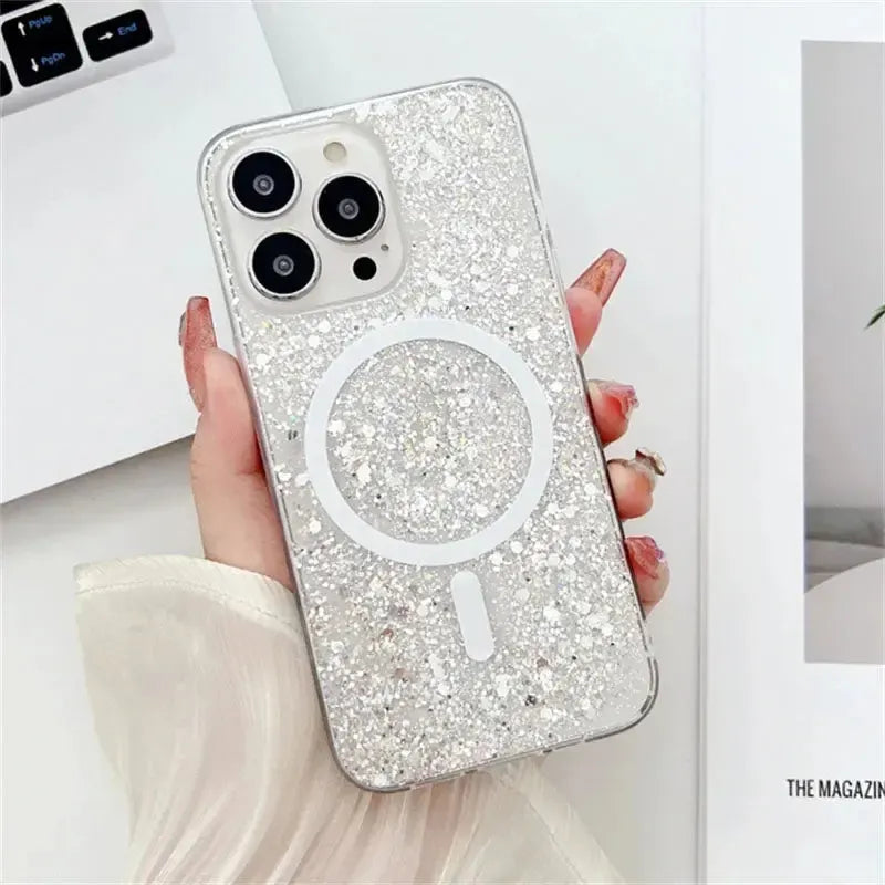 For Apple iPhone 15 Pro Symmetry Magsafe Glitter Case Silver