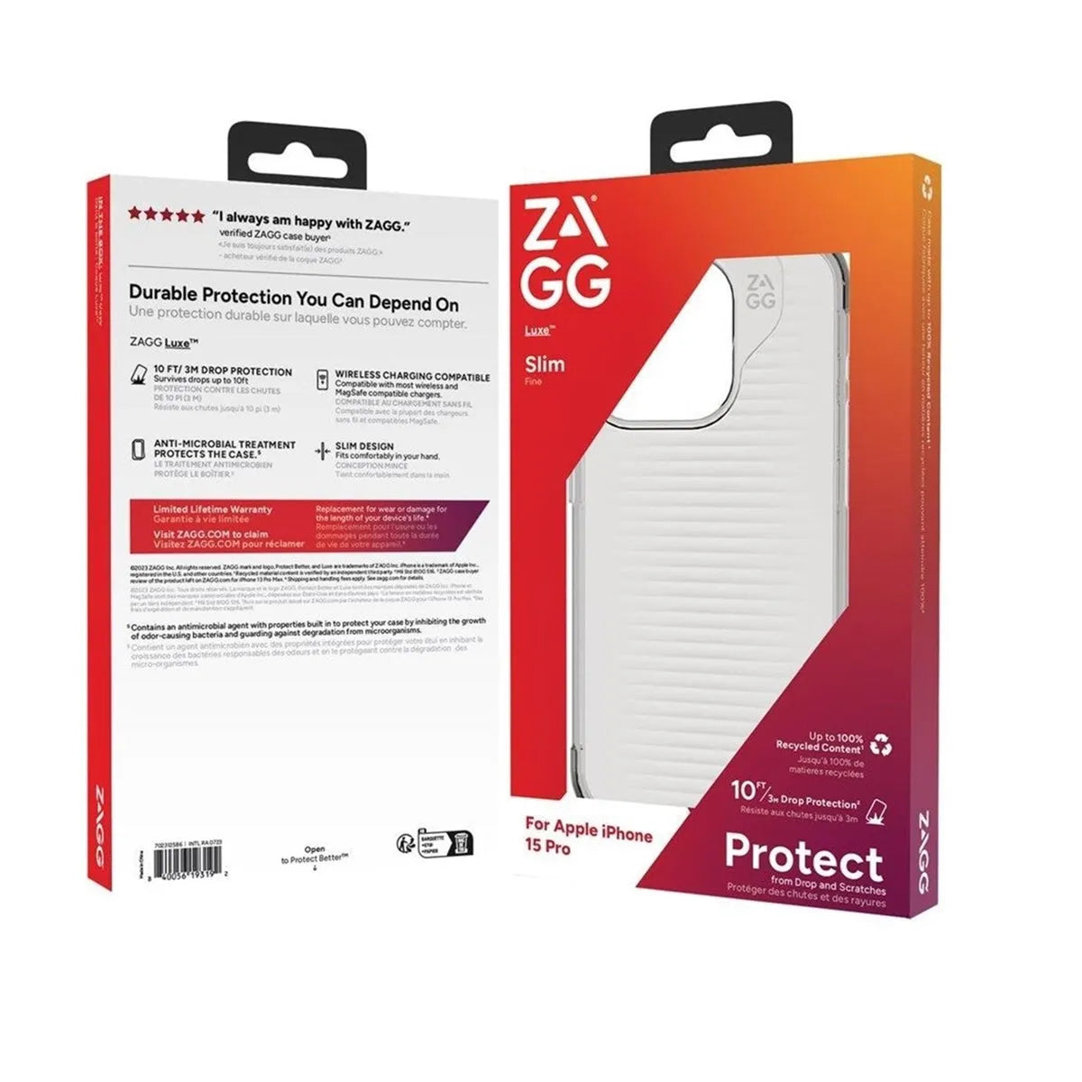 For Apple iPhone 15 Pro Zagg Slim Luxe Protection Case Transparent