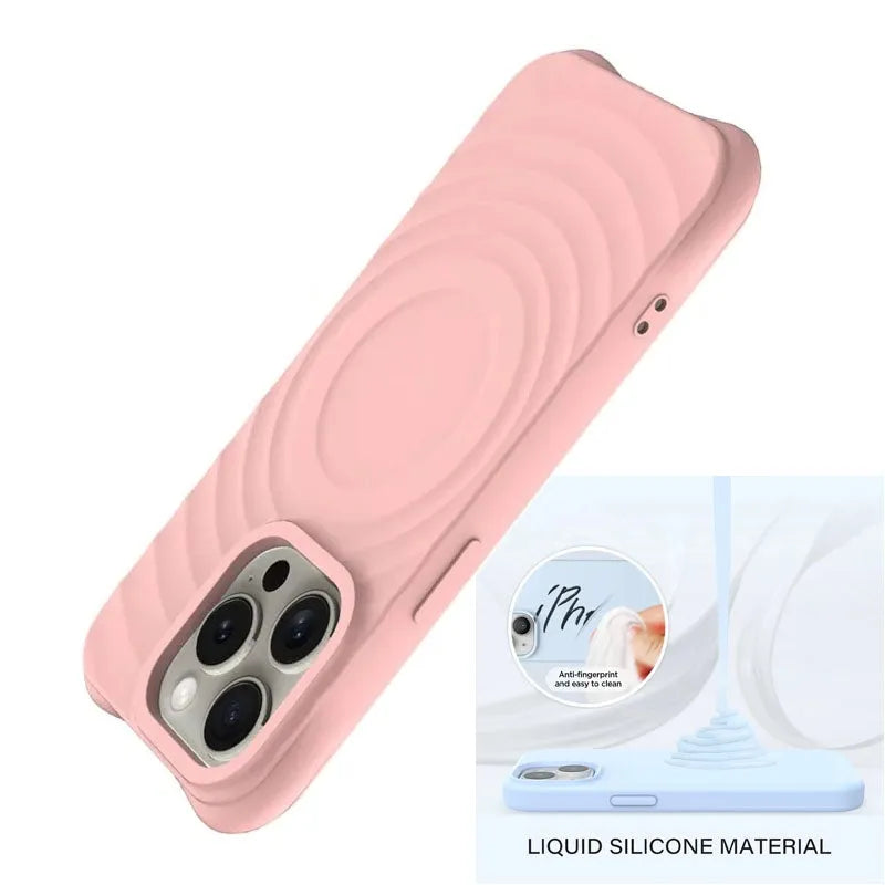 For Apple iPhone 15 Ripple Liquid Silicon With Magsafe Case Pink