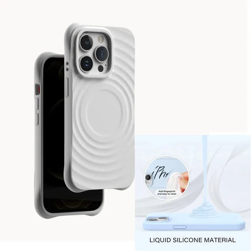 For Apple iPhone 15 Ripple Liquid Silicon With Magsafe Case White