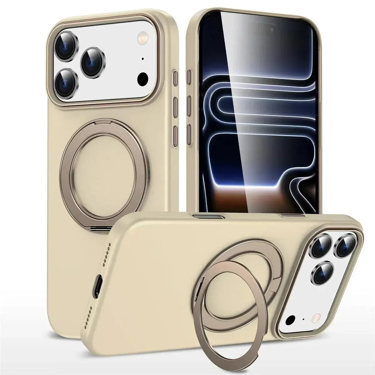 For Apple iPhone 15 Silicon Magsafe Falcrum Ring Case Beige