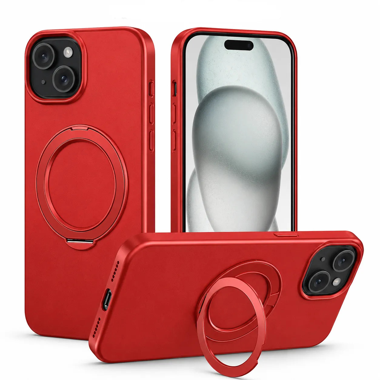 For Apple iPhone 15 Silicon Magsafe Falcrum Ring Case Red