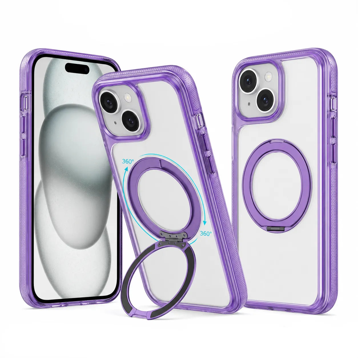 For Apple iPhone 15 iShield Magsafe Rotating Stand Case Purple