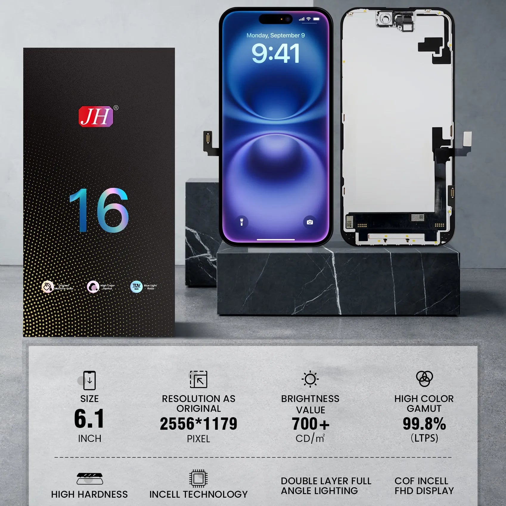For Apple iPhone 16 LCD Screen Replacement JH FHD - Black