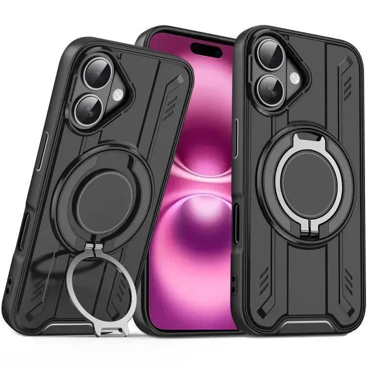 For Apple iPhone 16 Magnetic Armour Rotating Stand Case Black