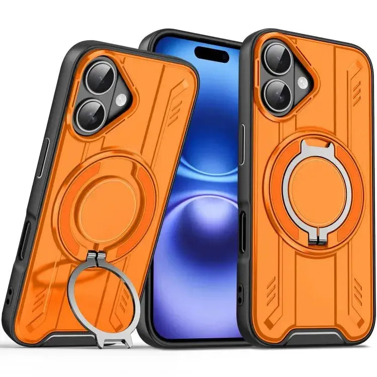 For Apple iPhone 16 Magnetic Armour Rotating Stand Case Orange