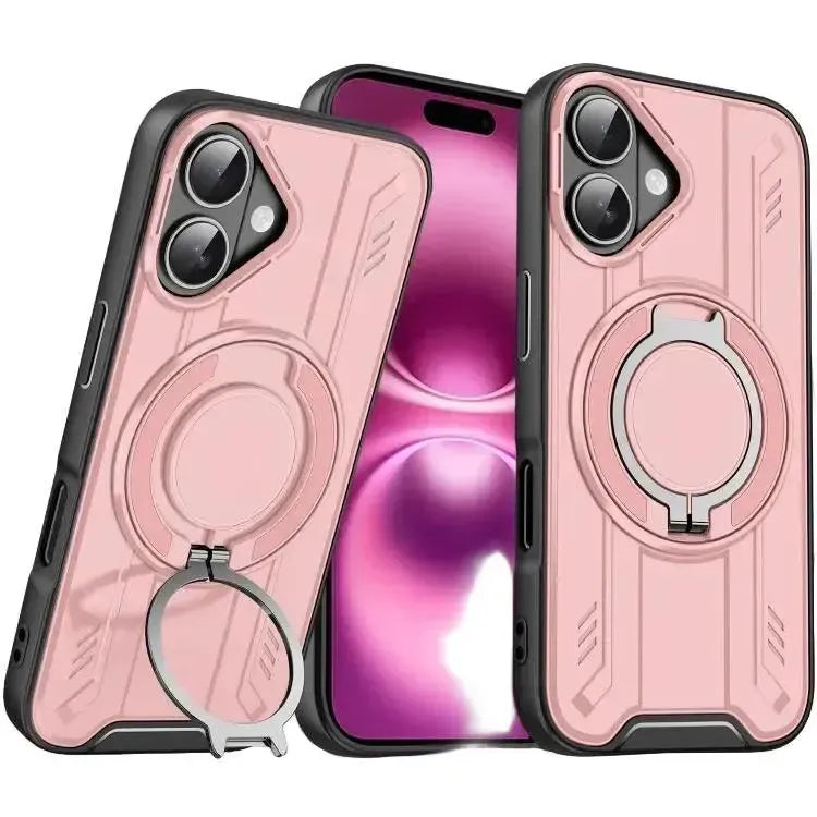 For Apple iPhone 16 Magnetic Armour Rotating Stand Case Pink