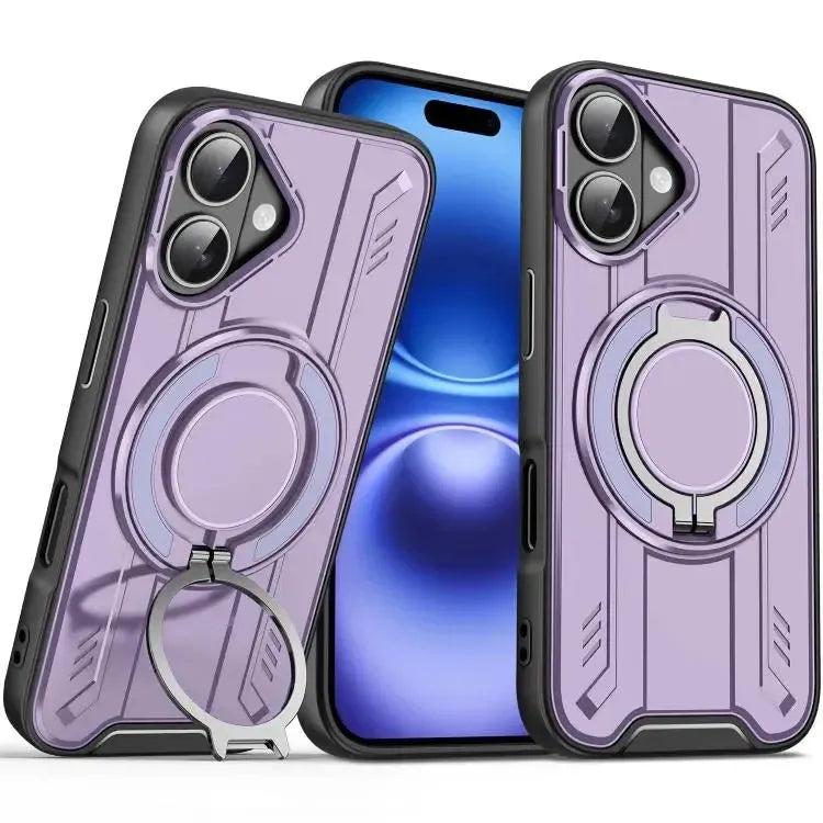 For Apple iPhone 16 Magnetic Armour Rotating Stand Case Purple