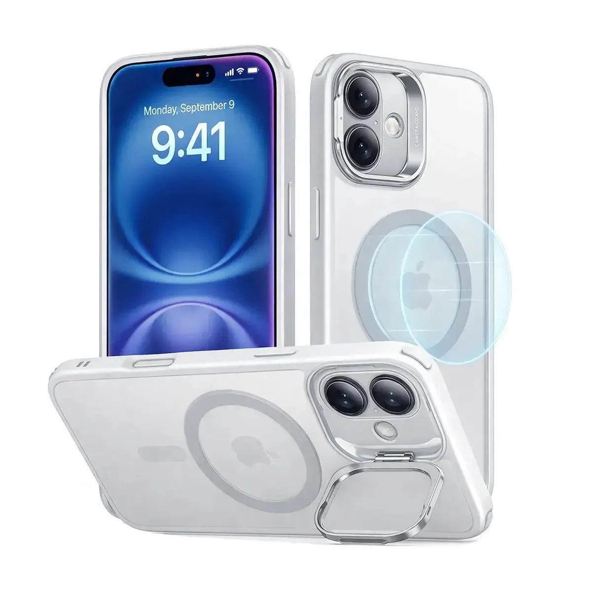 For Apple iPhone 16 Skin-Feel Camera Holder Magsafe Case White
