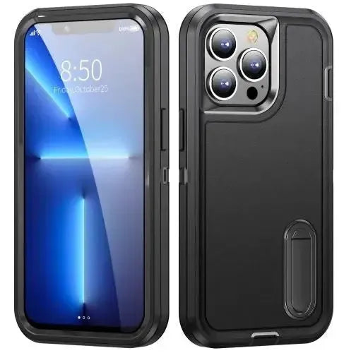For Apple iPhone 16 Plus Triple Defender with Stander Case Black
