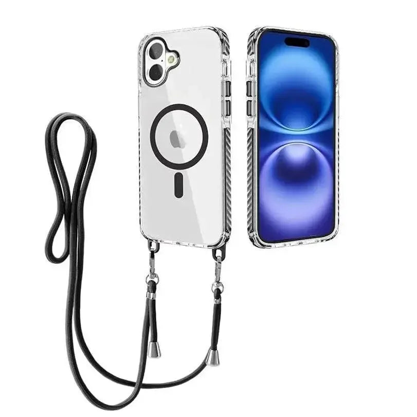 For Apple iPhone 16 Premium Lanyard Hard Case Black