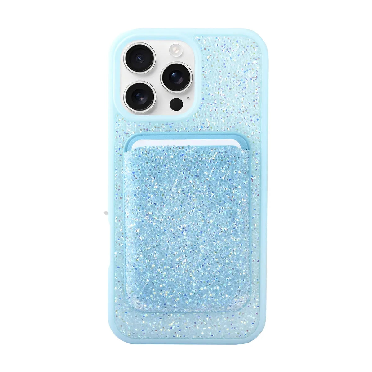 For Apple iPhone 16 Premium Magsafe Glitter Case With Card Wallet Blue