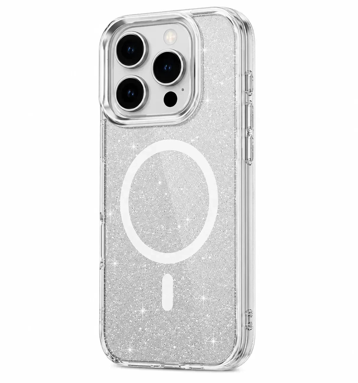 For Apple iPhone 16 Pro Magsafe Magnetic Crystal Glitter Clear Case Transparent White