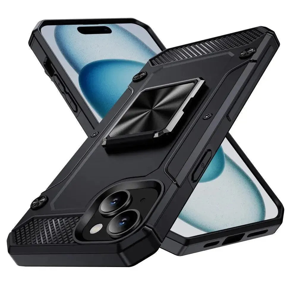 For Apple iPhone 16 Pro Max Heavy Duty Rotating Bumper Stand Case Black