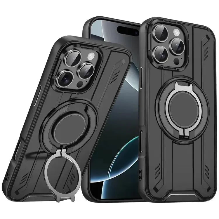 For Apple iPhone 16 Pro Max Magnetic Armour Rotating Stand Case Black
