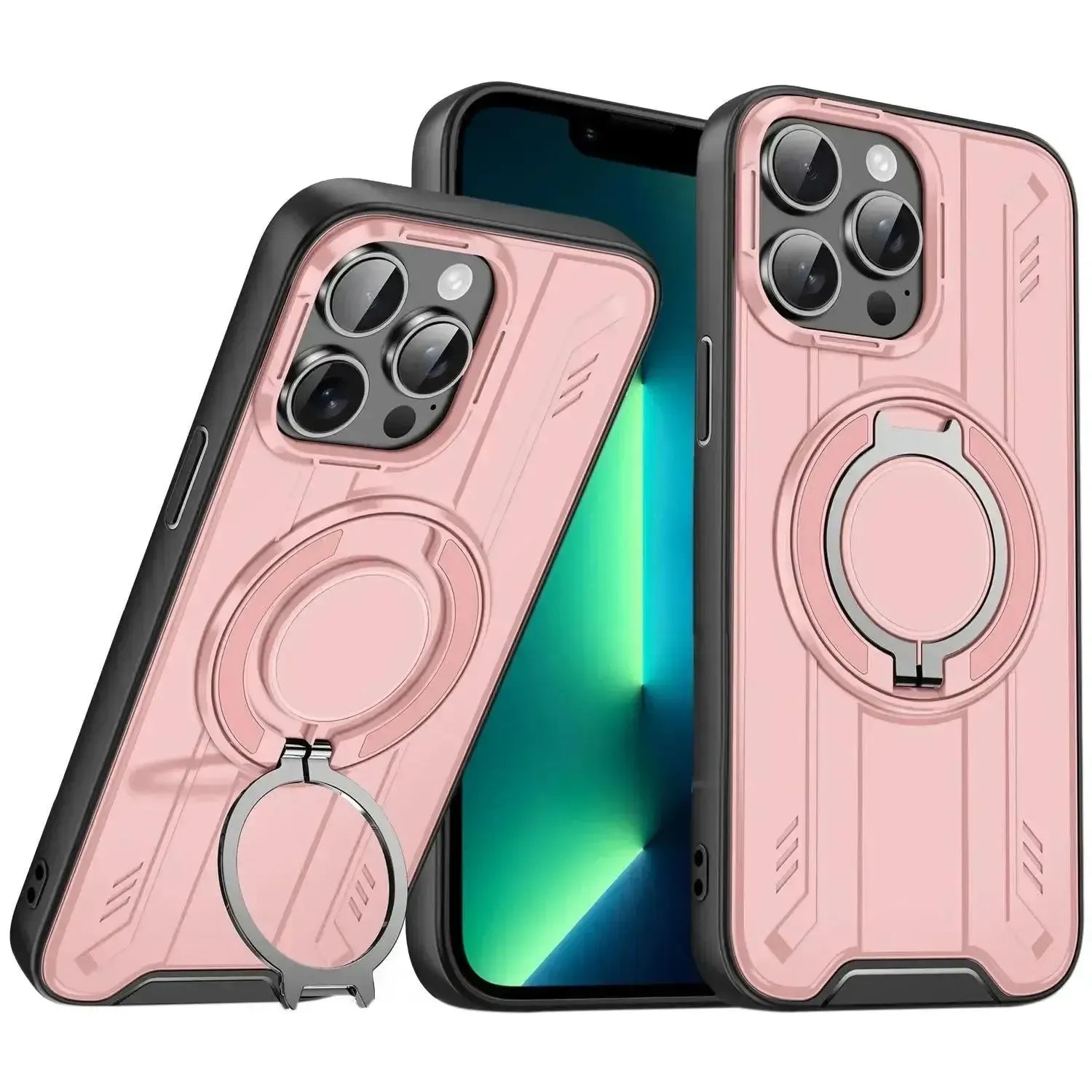 For Apple iPhone 16 Pro Max Magnetic Armour Rotating Stand Case Pink