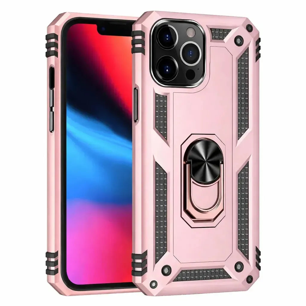For Apple iPhone 16 Pro Max Magnetic Car Mount Protective Ring Holder Case Rose Gold