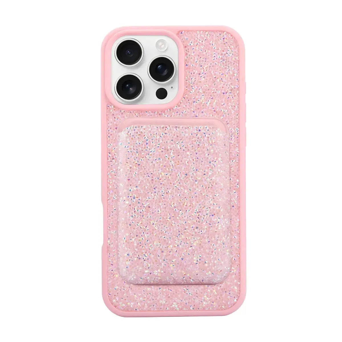 For Apple iPhone 16 Pro Max Premium Magsafe Glitter Case With Card Wallet Pink