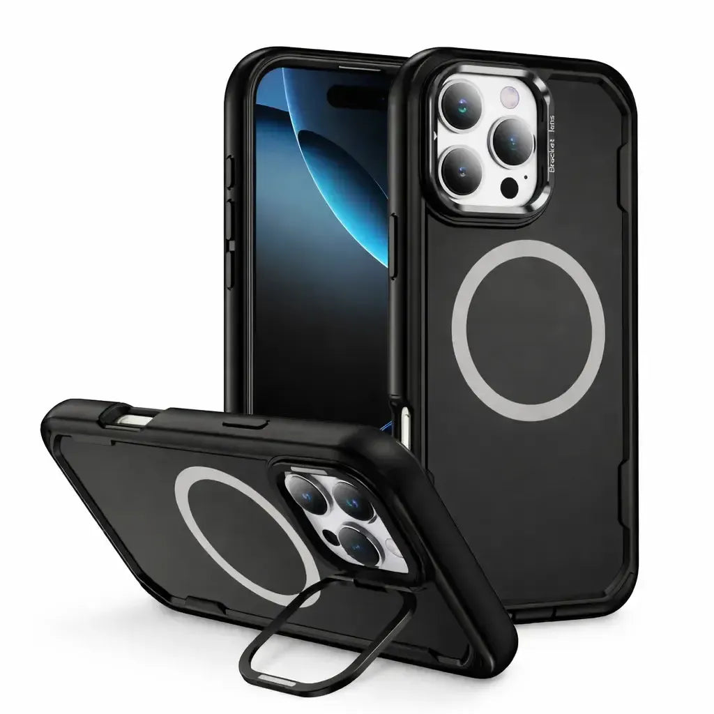 For Apple iPhone 16 Pro Max Silicon Builder With Camera Holder Case Black