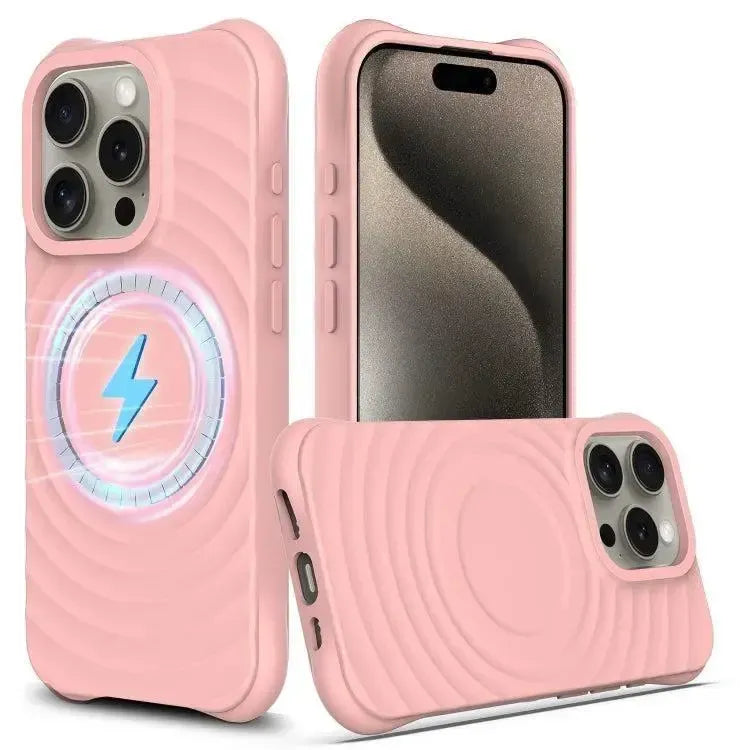 For Apple iPhone 16 Pro Ripple Liquid Silicon With Magsafe Case Pink