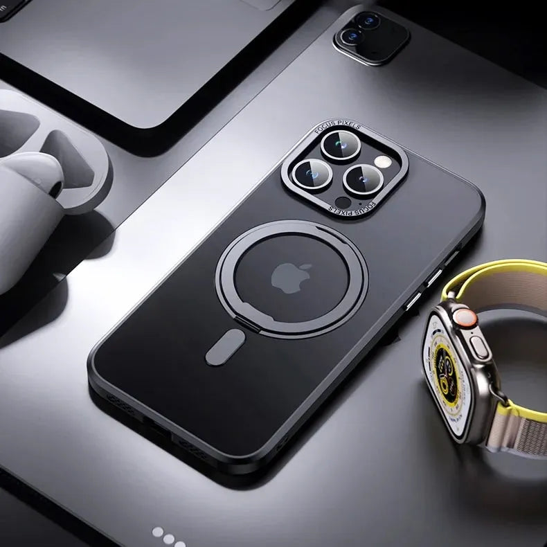 For Apple iPhone 16 Pro Smooth Silicon (Rotating) Stand Case Black