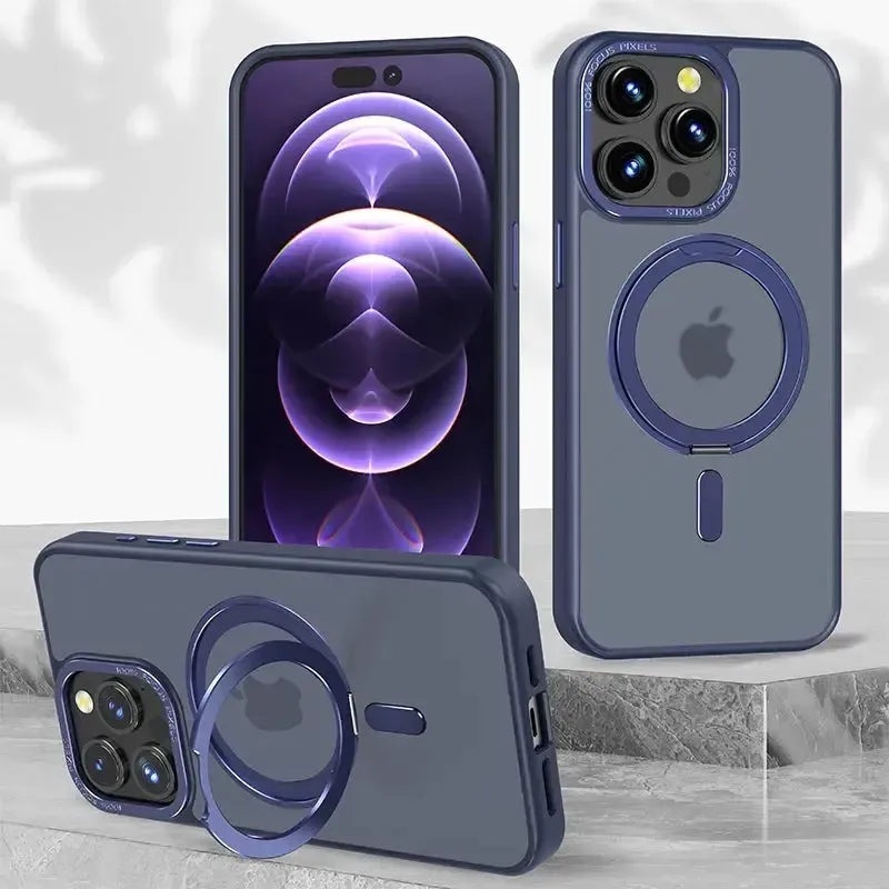 For Apple iPhone 16 Pro Smooth Silicon (Rotating) Stand Case Blue
