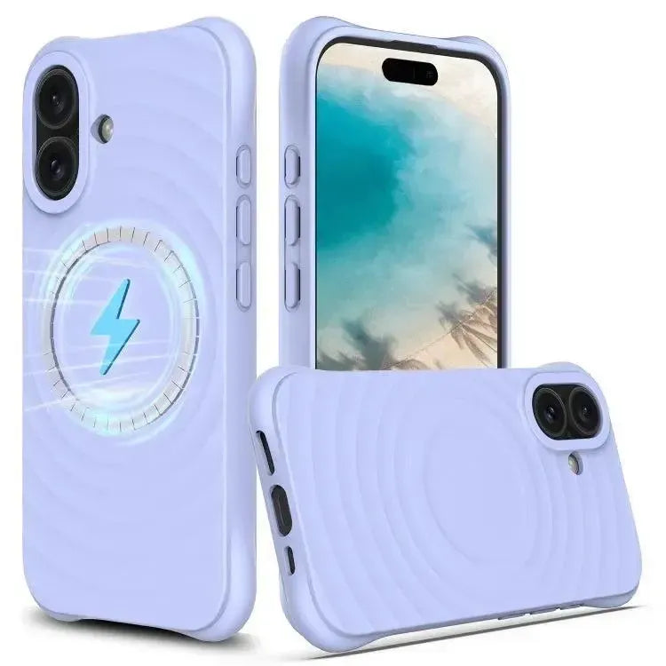 For Apple iPhone 16 Ripple Liquid Silicon With Magsafe Case Purple