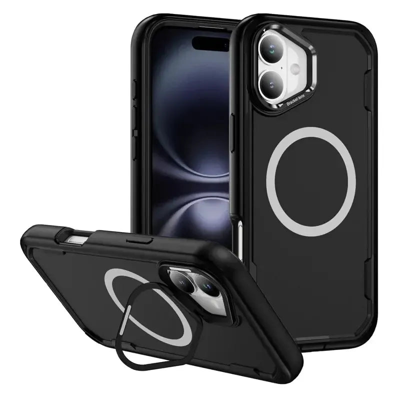 For Apple iPhone 16 Silicon Builder With Camera Holder Case Black